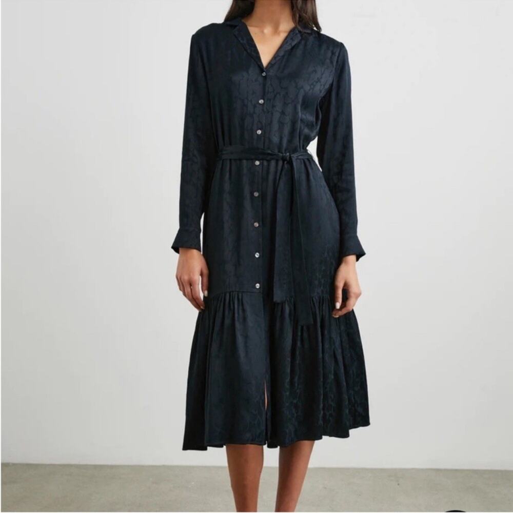 NWT Rail Womens Shirt Dress Beatrice Leopard Tiered Button Up Onyx Black/Blue Lg
